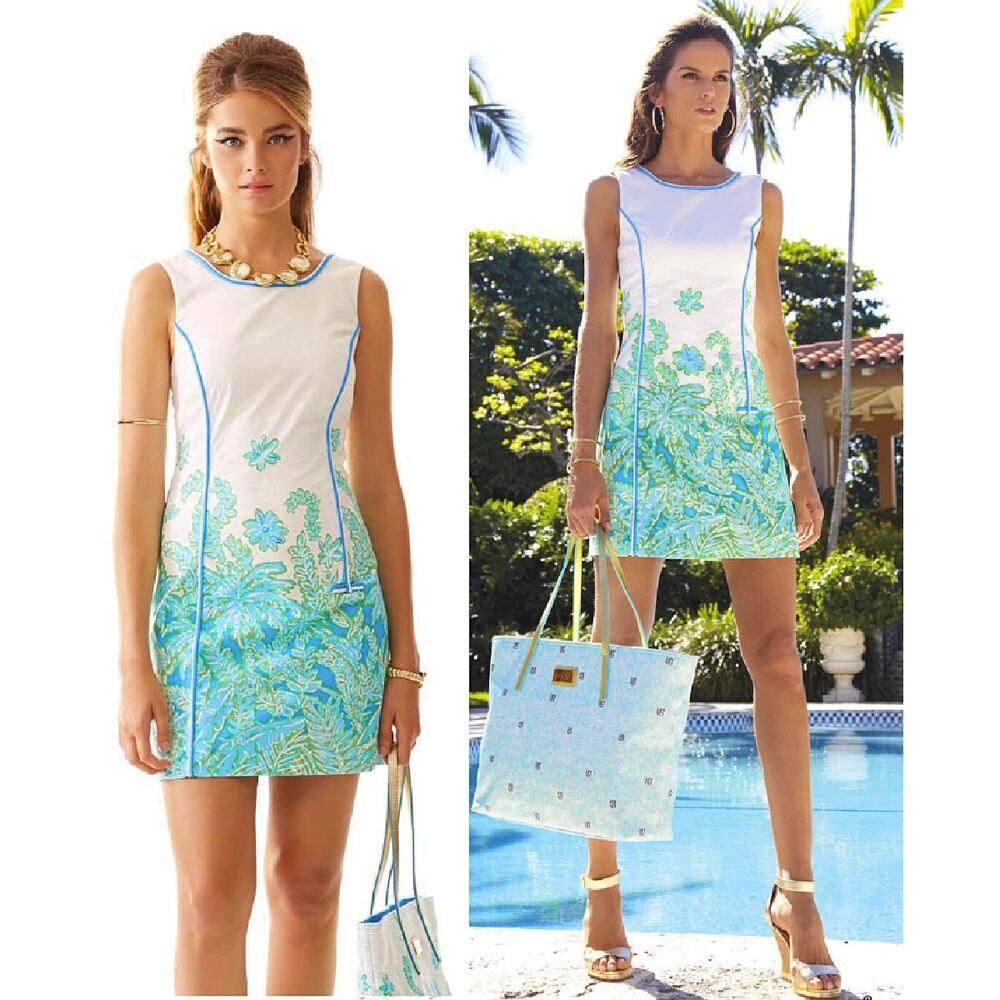 Lilly Pulitzer Carlow Shift Mini Dress Size 6 Resort White Palm Party Blue - Picture 3 of 12